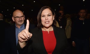Sinn Féin leader Mary Lou McDonald celebrates with her supporters in Dublin.