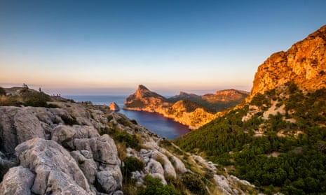 Mallorca: a view of the rocky island at sunset.