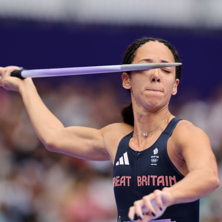 Katarina Johnson-Thompson of Britain throws the javelin during the women’s heptathlon