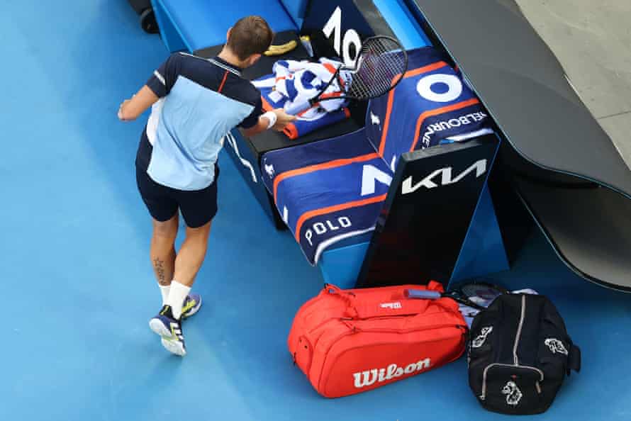 Dan Evans takes out his frustrations during the match