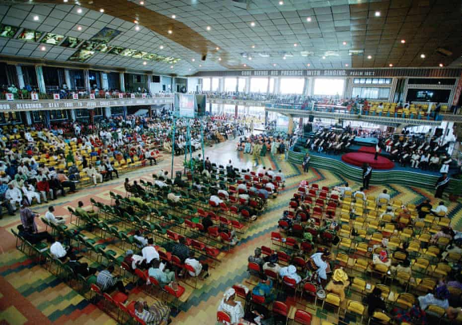 A service at the Synagogue, Church of all Nations, with pastor TB Joshua and his associates.