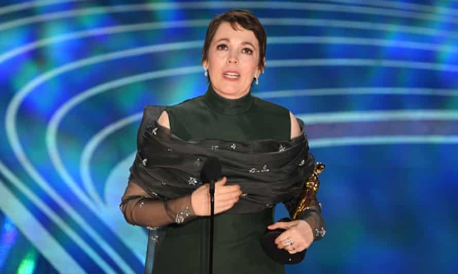 Olivia Colman accepts the award for best actress.