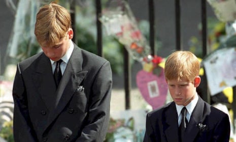 Princes William and Harry at the funeral of their mother, Diana