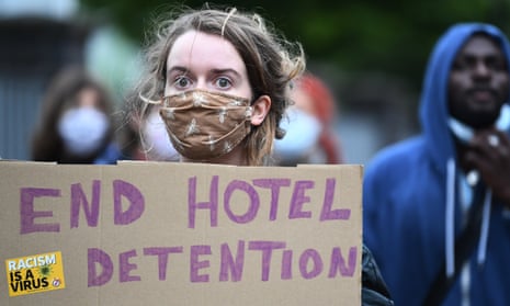 Demonstrators in Scotland call for an end to the detention of asylum seekers in hotels after six people were injured in a knife attack at a hotel in Glasgow in June.