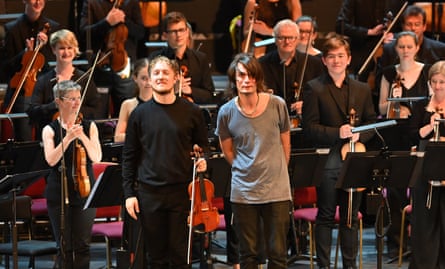 ‘He is superhuman’ … Greenwood with violinist Daniel Pioro at this year’s Proms.