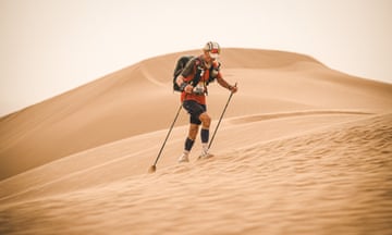 Harry Hunter seen on his own tackling an uphill slope in the sand