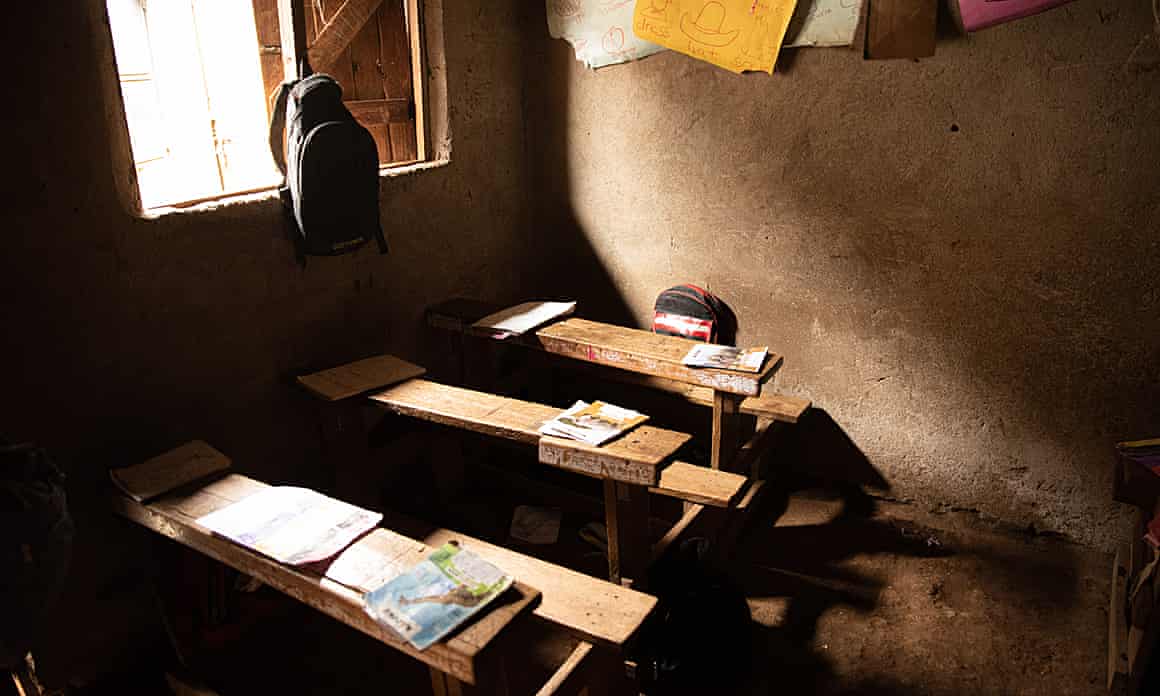 An empty classroom in a poor Nairobi neighborhood.