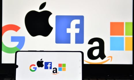Logos for Google, Apple, Facebook, Amazon and Microsoft.