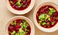 Yotam Ottolenghi's beetroot soup with dill pickled celery.