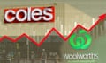 A composite image showing the logos of Coles and Woolworths