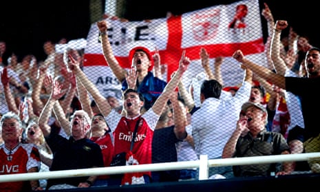 Arsenal fans celebrate their win over Valencia in the Europa League semi-final
