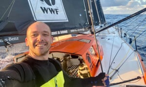 Kevin Escoffier takes a picture on board his boat PRB last week, before he was forced to abandon ship on Monday.