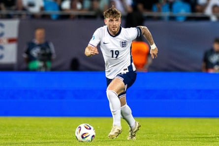 Harvey Elliott in possession for England Under-21s