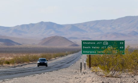 US-CLIMATE-WEATHER-HEATWAVE<br>A vehicle drives through Death Valley, California, on July 11, 2021 as California where temperatures hit 120 degrees this weekend as California is gripped in another heatwave. - Millions of people across the western United States and Canada were hit July 11, 2021, by a new round of scorching hot temperatures, with some roads closed, train traffic limited and new evacuations ordered. (Photo by Frederic J. BROWN / AFP) (Photo by FREDERIC J. BROWN/AFP via Getty Images)