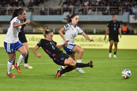 Georgia Stanway finishes off an England team move to open the scoring in Greece