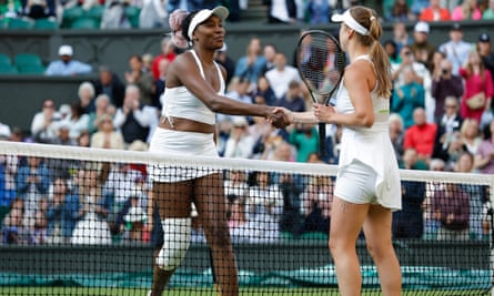 Venus Williams congratulates Elina Svitolina after their first-round encounter at Wimbledon