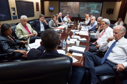 Barack Obama meets in the Situation Room with his national security advisers on 31 August 2013.