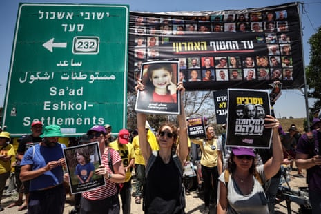 Israelis protest near the border with Gaza, calling for an immediate ceasefire, on Friday.