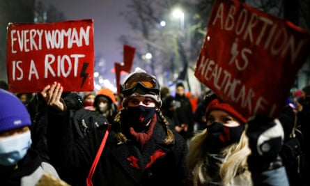 A protest in Warsaw against the Polish constitutional court’s ruling restricting abortion rights.