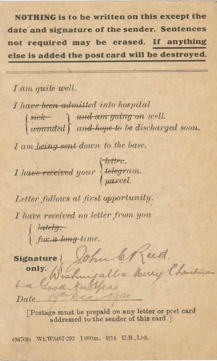 ‘I find it very moving to hold them in my hand’ … a field postcard from the first world war