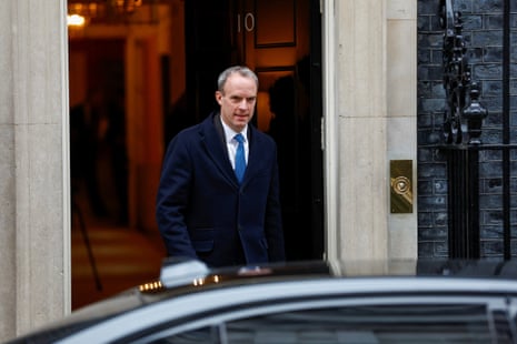 Dominic Raab leaving Downing Street this morning after cabinet.
