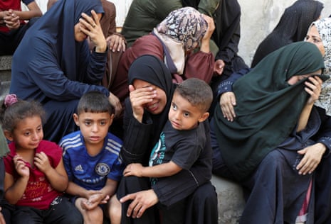Mourners during the funeral of Palestinians killed on Friday in Israeli airstrikes.