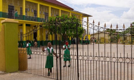 Children in the playground at a prep school in Falmouth, Jamaica