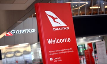 A welcome sign at the Qantas departure terminal at Melbourne Airport