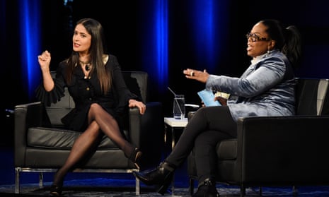 Salma Hayek Pinault, left, and Oprah Winfrey onstage during Oprah’s Super Soul Conversations at the Apollo Theater in New York City.