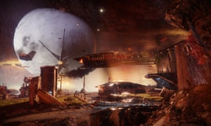 A Cabal ship, part of Dominus Ghaul’s Red Fleet, prepares to capture the Traveller in Destiny 2.