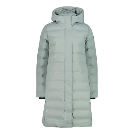 A product photo of a CMP long puffer jacket