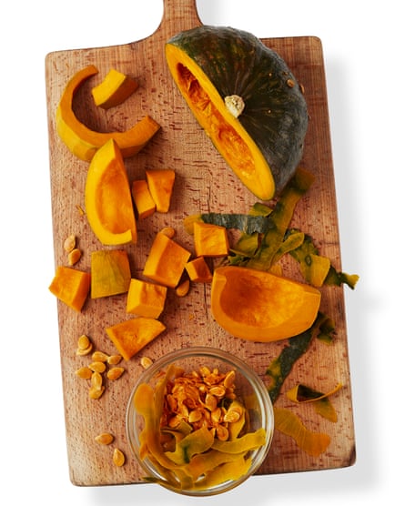 Deseed and chop the pumpkin