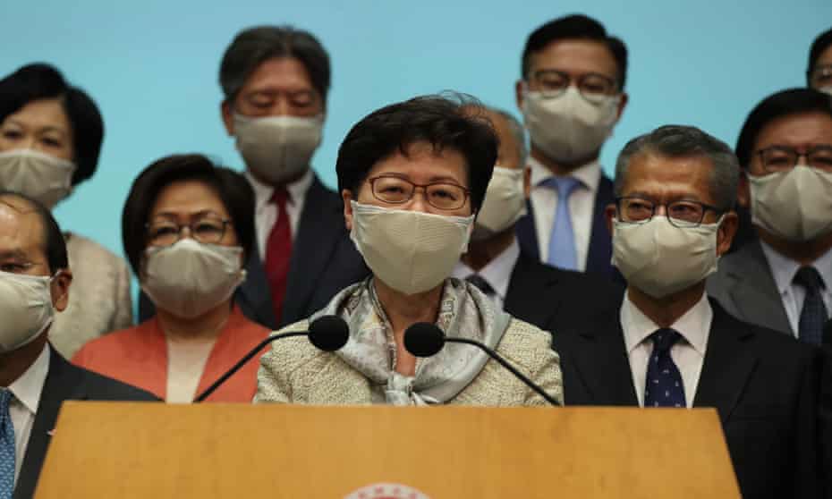 Hong Kong’s chief executive, Carrie Lam during a press briefing on coronavirus.