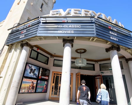 Words spelled out above an Everyman entrance. They say ‘God bless our NHS’, ‘new and classic movies’ and ‘we’re back baby’