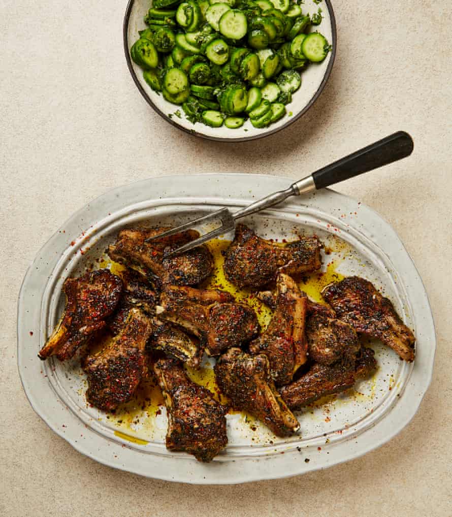 Yotam Ottolenghi ‘s green tea lamb cutlets with crunchy cucumber.
