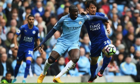 Yaya Touré puts in a typically combative shift for Manchester City in the 2-1 defeat of Leicester which briefly moved them third in the Premier League. 