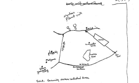 A hand-drawn diagram from the safety assessment of a 42-inch natural gas pipeline planned to run next to Indian Point nuclear power plant