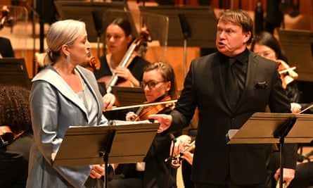Katarina Karnéus (Kostelnicka) and Ales Briscein (Laca) in perform Janácek’s Jenufa in the Barbican Hall.