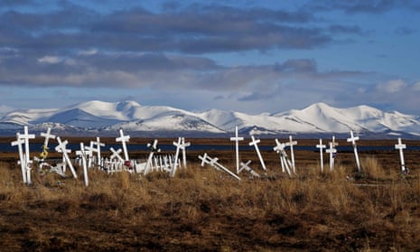 A cemetery sitting on melting permafrost tundra at the village of Quinhagak on the Yukon Delta in Alaska.The scientists’ findings offer a further sign of a growing climate emergency.