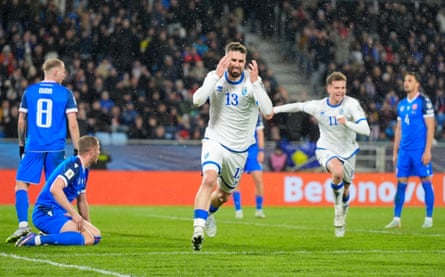 Kreshnik Hajrizi celebrates scoring Kosovo’s critical fourth goal during the World Cup qualification play-off semi-final against Slovakia
