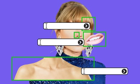 Graphic of Taylor Swift with computer cursor bars across her face.