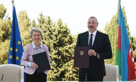 The European commission president. Ursula von der Leyen, stands alongside Azerbaijan’s Ilham Aliyev, who has presided over rampant corruption and repression.