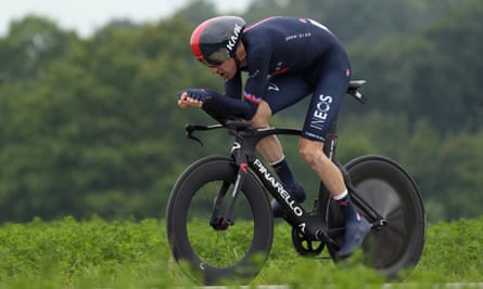 Geraint Thomas cycling during the stage five time trial.