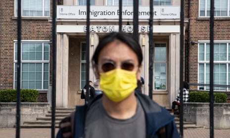 A filmmaker from Hong Kong outside Eaton House immigration centre in Hounslow, UK