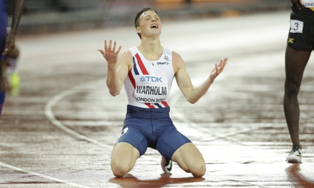 Norway’s Karsten Warholm reaction at the finish line after winning the men’s 400 meters hurdles final won him plenty of admirers.