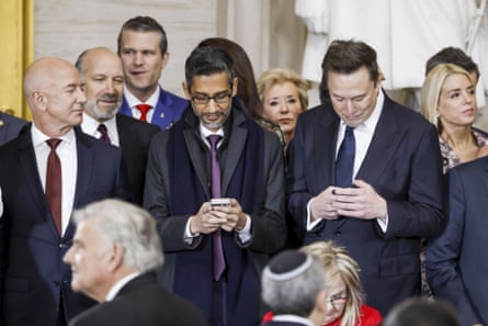 Jeff Bezos, Sundar Pichai and Elon Musk attend Trump’s inauguration in Washington DC, on 20 January 2025.