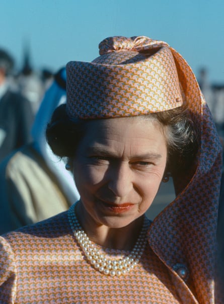 The Queen arrives in Kuwait during a tour of the Gulf States in February 1979.