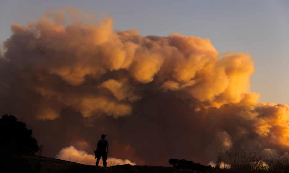 Dense smoke from wildfires cover the Windy Hill preserve in San Mateo county, California. 
