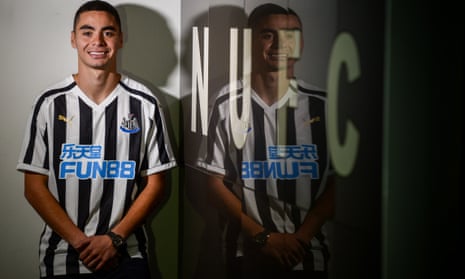 Newcastle United signing Miguel Almirón in the dressing room at St James’ Park.