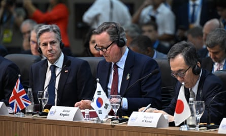 Left to right: The US secretary of state, Antony Blinken, Cameron and the South Korean foreign minister, Cho Tae-yul, at the G20 foreign ministers meeting in Rio de Janeiro on 21 February